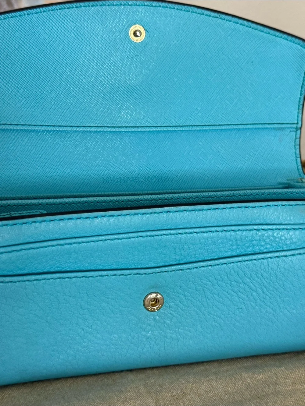 Michael Kors Turquoise Pebbled Leather Flap Wallet with Gold MK Emblem Limited